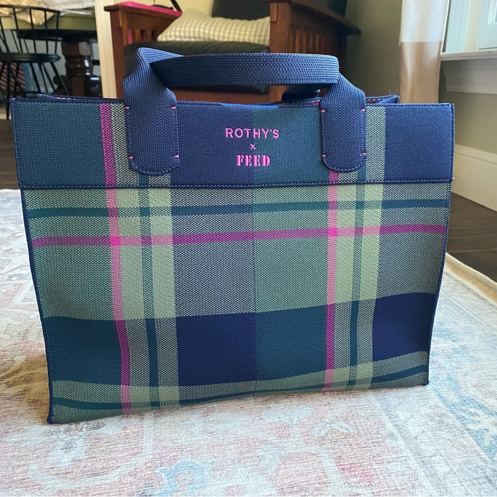 Rothy’s X Feed plaid tote